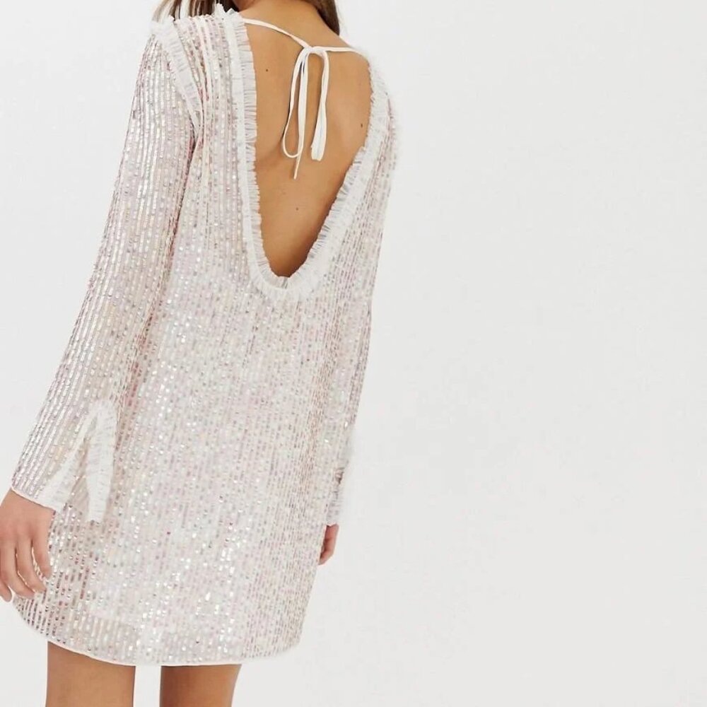 NWT BHLDN Needle & Thread Shimmer Long Sleeve Mini Dress Sz XS - Picture 3 of 12